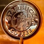 a close up of a starbucks sign on a door